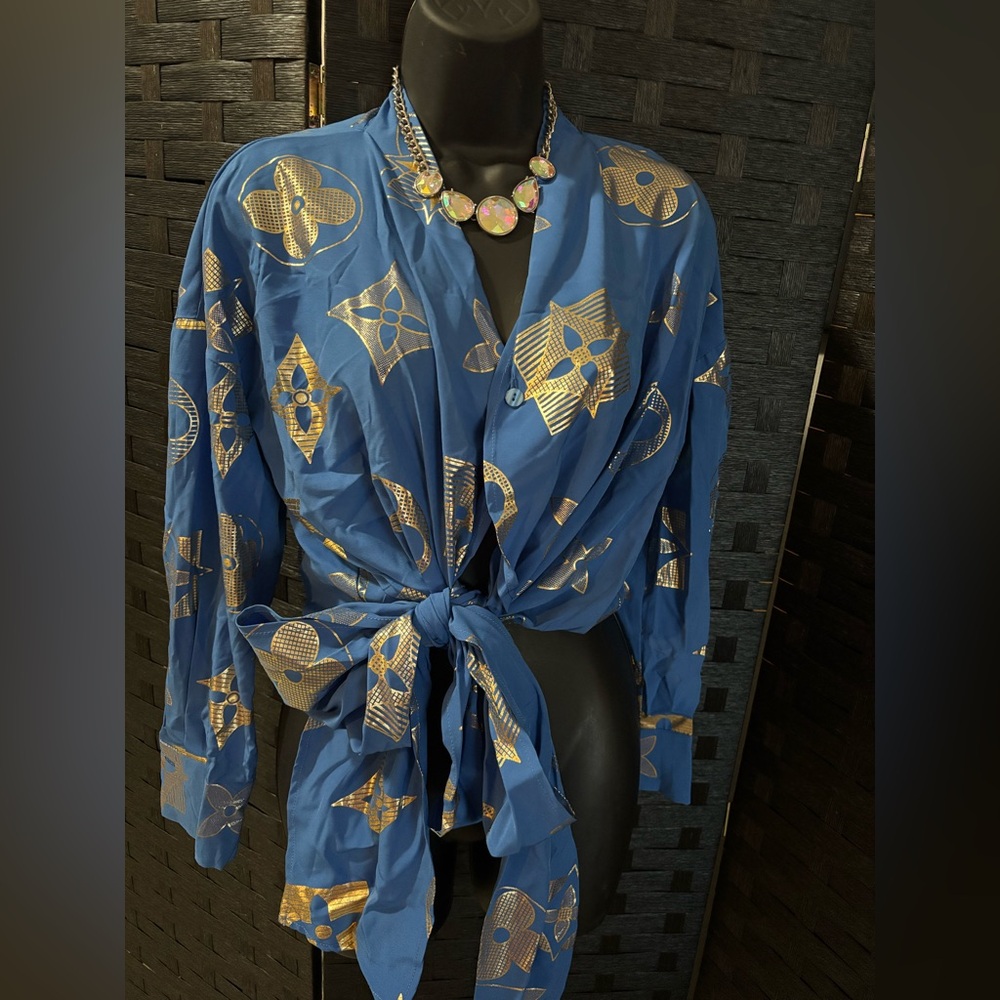 Blue and Gold Patterned Blouse